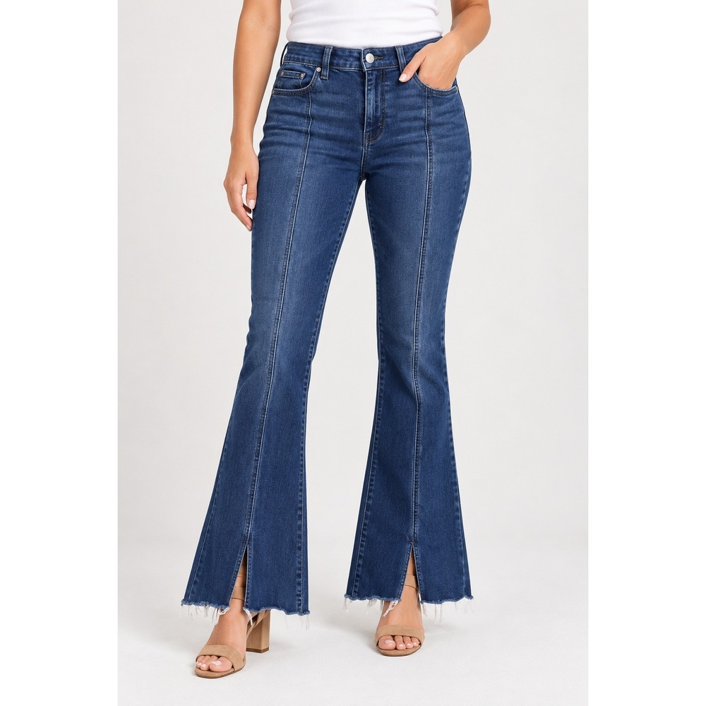 American Eagle Festival Flare Jeans Womens 8 Blue Excellent Split Hem Seam Front